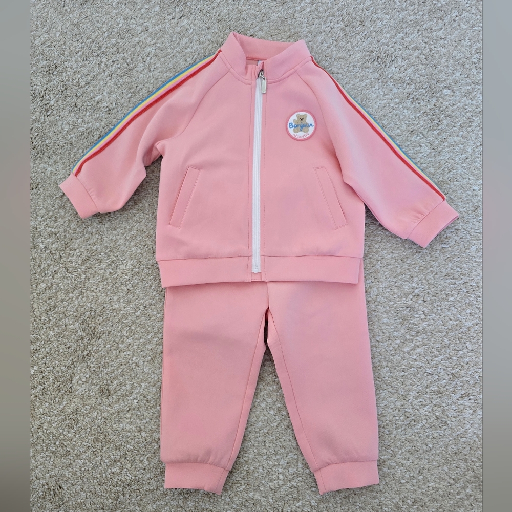 Baby Pink Kids Tracksuit Set with Rainbow Stripe